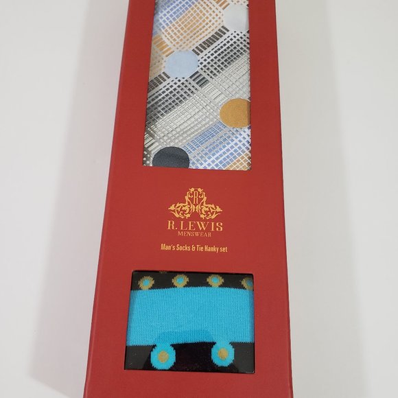 Robert Lewis Navy Neck Tie Hanky Socks Box 3 Set - Picture 7 of 8